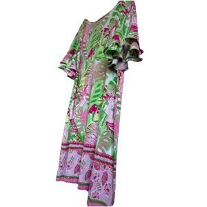 Pappagallo Tropical Print Ruffle Sleeve Shift Dress Large Preppy Resort Coastal